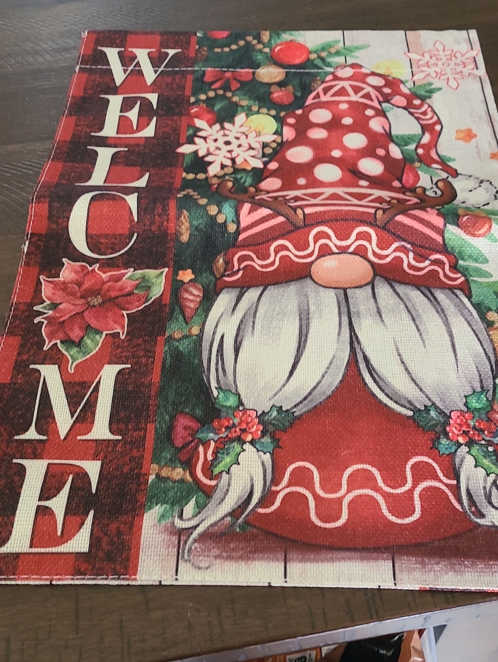 Holiday Welcome Gnome Flag- Red